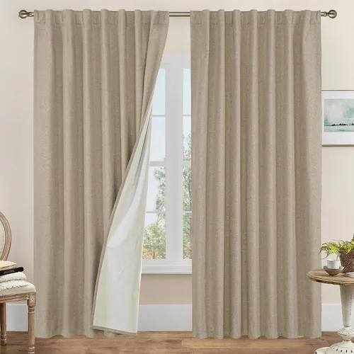 Vista 156 de LAMIT Cortinas opacas cortas de lino de 30 pulgadas para ventanas de cocina sobre el fregadero, cortinas de café texturizadas de lino marfil