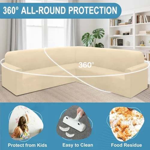 Vista 103 de HDCAXKJ Fundas de sofá seccional de esquina de terciopelo elástico en forma de L, juego de fundas deslizantes suaves y gruesas en forma de U