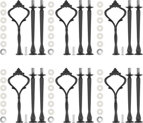 Vista 12 de Juego de 6 bandejas escalonadas para soporte de pastel, corona, soporte de 3 niveles para tartas, accesorios para bodas y fiestas, resina para Negro