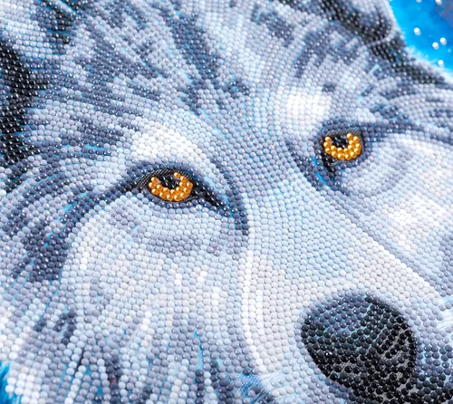 Vista 6 de Crystal Art Kit de arte de pared enmarcado mediano (11.8 x 11.8 pulgadas), lobo luz de luna, kit de pintura de diamantes para edades de 8 años