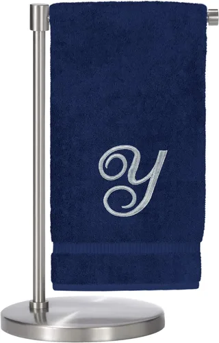 Vista 104 de Script R - Toalla de baño con monograma, regalo personalizado, 27 x 54 pulgadas, juego de 1 toalla bordada con texto dorado, 100% algodón turco Navy