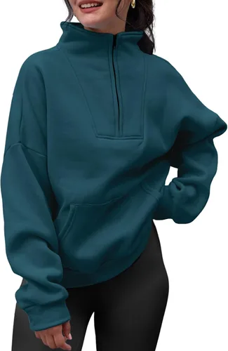 Vista 2 de Trendy Queen Sudaderas con media cremallera, sudaderas con capucha de gran tamaño, suéteres de otoño 2023 Y2K ropa de invierno