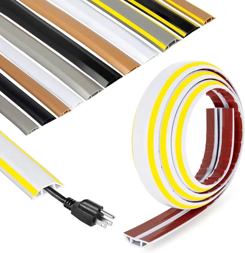 Vista 23 de Rubber Bond Protector de cable de piso - Cubiertas de cable autoadhesivas fuertes para cables - Cubiertas de cable de extensión de perfil bajo