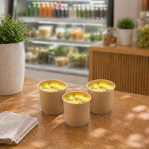 Vista 4 de Restaurantware Bio Tek - Tazas de sopa desechables de 12 onzas, 200 tazas de sopa de papel para microondas, tapas ventiladas que se venden por