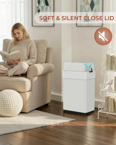 Vista 8 de TLSUNNY Basurero automático de 13.2 galones, de acero inoxidable, con sensor de movimiento, cubo de basura inteligente con tapa de mariposa, anillo