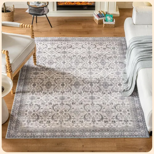 Vista 93 de Istana Alfombra larga antideslizante de 2.5 x 8 para el hogar, para pasillo y cocina, lavable, sedosa y suave al tacto, elegante, color azul y marfil