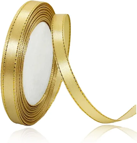 Vista 36 de Cintas de satén beige de 1 pulgada x 25 yardas, cinta de tela con bordes dorados para envolver regalos, manualidades, ramos florales, lazos