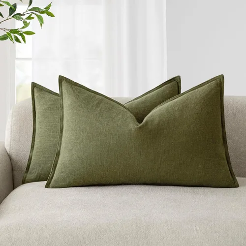 Vista 68 de Foindtower Juego de 2, Fundas Decorativas de Almohada de Lino Sólido Suaves Fundas de Cojín Europeo de Acento Estilo Granja Neutral para Silla Sofá