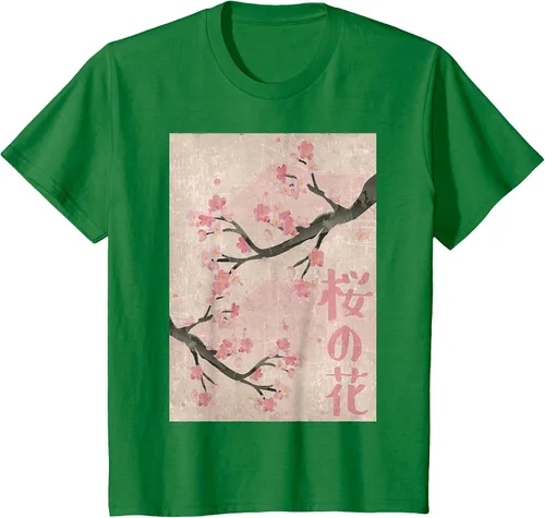 Vista 21 de Cherry Blossom Japanese Vintage Woodblock Japan Pink Sakura T-Shirt Asphalt Grey