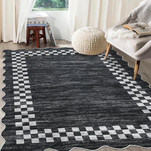 Vista 57 de GarveeHome Alfombra lavable de 5 x 7 pies para sala de estar, alfombra Beige festoneado
