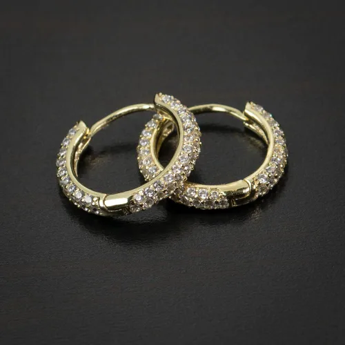Vista 7 de Aretes de aro delgados para hombre, chapados en oro amarillo con circonita cúbica fina de plata de ley 925, Plata de ley, Circonia cúbica