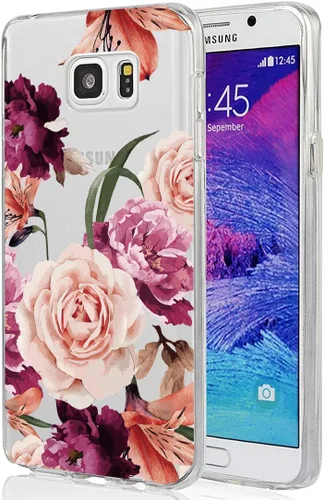 Vista 8 de Funda para Galaxy Note 5, Note 5 para niñas, transparente, suave, flexible, TPU acuarela, flores, floral, impreso, contraportada para Samsung Galaxy