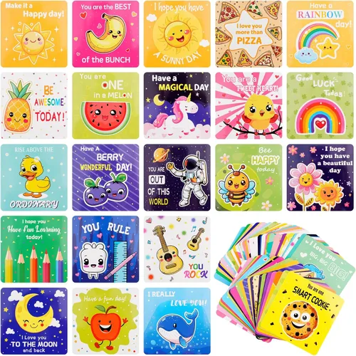 Vista 9 de Fantasyon Notas para la lonchera para niños, 60 unidades, lindas tarjetas de almuerzo inspiradoras, notas motivacionales para el almuerzo, regalos