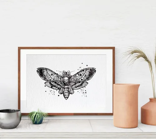 Vista 2 de Dignovel Studios 11 x 14 sin marco cabeza de muerte halcón polilla insecto tótem ciencia animal acuarela arte impresión póster pared guardería niños