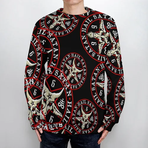 Vista 4 de Hail Satan Baphomet Goat Long Sleeve Sweatshirt Casual Crewneck Pullover Sweater Jumper Tops for Women Men