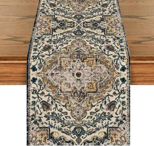 Vista 8 de Artoid Mode Camino de Mesa Estilo Boho Bohemia Naranja, Decoración Mágica de Otoño para Cocina y Comedor de Estilo Rústico y Granja, para Decoración