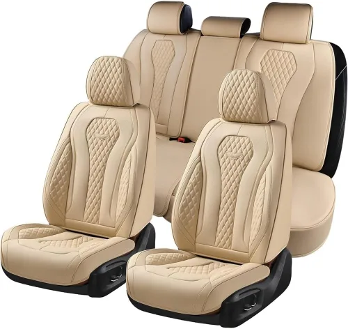 Vista 29 de Coverado Fundas de asiento de automóvil, fundas de asiento delantero, funda de asiento de coche beige, fundas impermeables para asiento