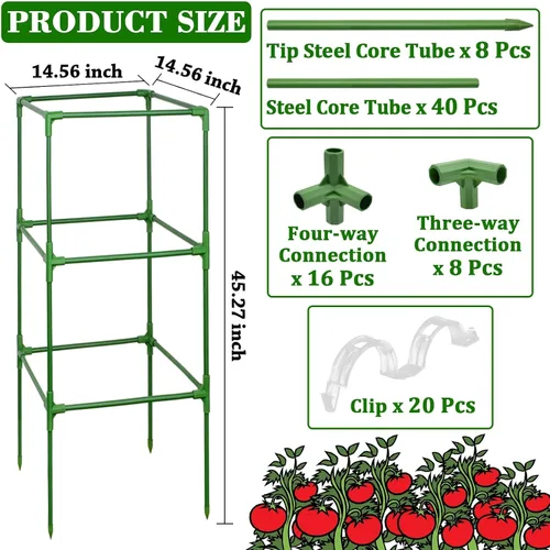 Vista 2 de Jaulas cuadradas de tomate de 45 pulgadas para jardín con clips verde-2 por paquete