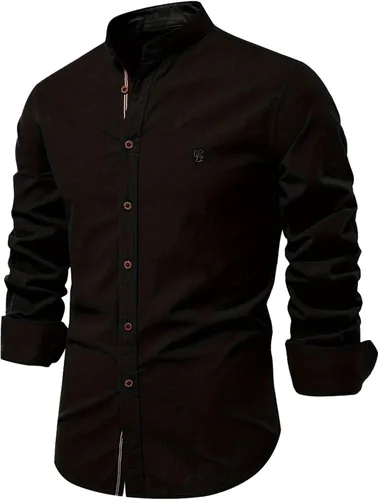 Vista 2 de Generic Men's Medium Blue Cotton Casual Button Down Long Sleeve Shirt