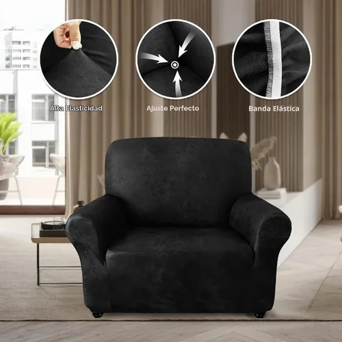 Vista 5 de ANARACHON - Funda elástica para sillón con aspecto de piel, 1 pieza Negro