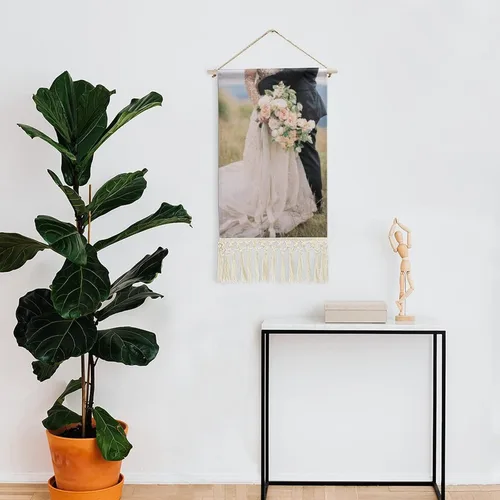 Vista 7 de GUANGSHACORA Cartel de arte de pared colgante de algodón y lino personalizado con imagen texto pintura póster de desplazamiento para decoración