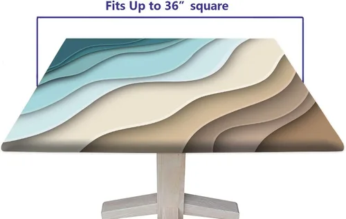 Vista 6 de Mantel cuadrado geométrico, ajustable, color turquesa, verde azulado degradado, con borde elástico, resistente a derrames y manchas, para mantel