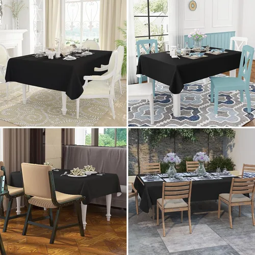 Vista 6 de misaya Mantel rectangular de vinilo impermeable, mantel con parte trasera de franela, mantel de plástico lavable para cena, cocina, al aire libre