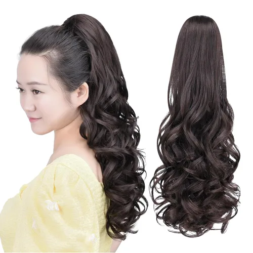 Vista 58 de Cola de caballo con clip, color castaño rojizo, ondulado de 10 pulgadas, extensión de cola de caballo de 3.3 onzas, extensiones de cabello sintético