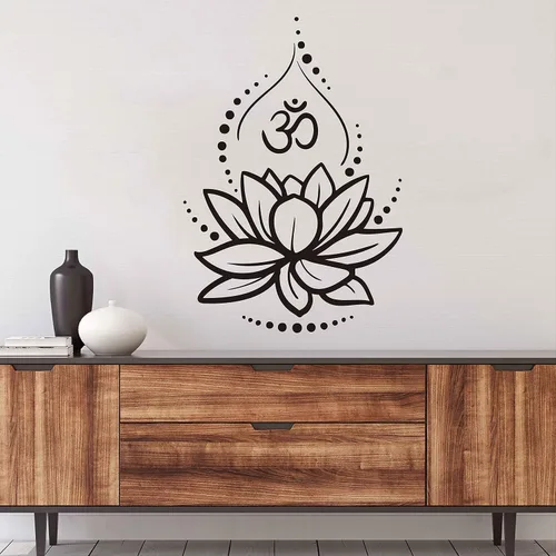 Vista 3 de Calcomanías de vinilo de loto para pared, diseño de signo de Om para yoga, meditación, murales extraíbles para decoración de habitación, flor LC262