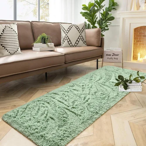 Vista 50 de DweIke Alfombras de pasillo beige esponjosas para dormitorio, 2 x 6 pies, alfombra larga de felpa suave para niñas y niños, antideslizante y lavable