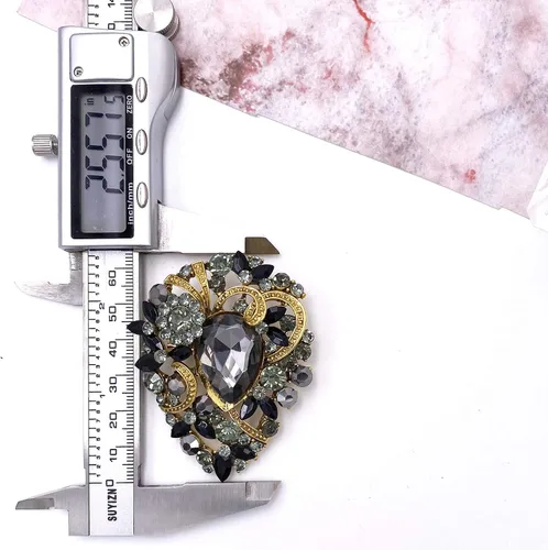Vista 4 de LAXPICOL - Broche elegante de flores con cristal austriaco vintage para mujer, tono dorado Negro