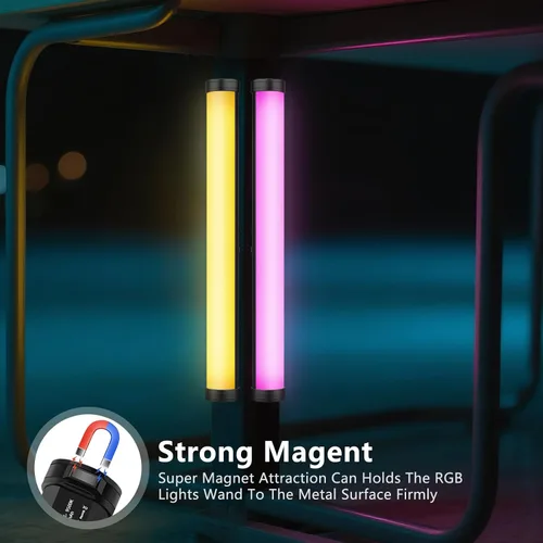 Vista 9 de Varita de luz LED RGB con soporte, QEUOOIY 360° a todo color 2500-9500K iluminación portátil de fotografía de estudio, batería recargable de 5000