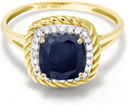 Vista 3 de Gem Stone King Anillo de compromiso de oro amarillo de 10 quilates con piedra natal y diamante blanco Cojín de 0.276 in Anillo de oro