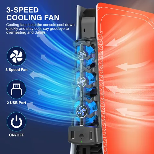 Vista 2 de Ventilador de refrigeración para PS5, ventilador enfriador con ventilador silencioso de 3 velocidades, luz RGB para ventilador de refrigeración PS5