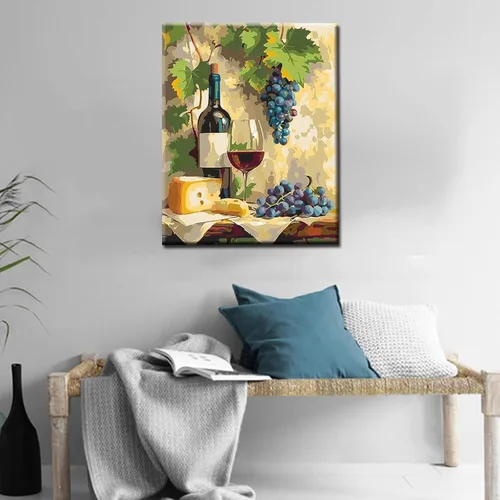 Vista 4 de Pintura por números para adultos principiantes, uva y vino, pintura al óleo sobre lienzo, 16 x 20 pulgadas, pigmento acrílico, acuarela, kits