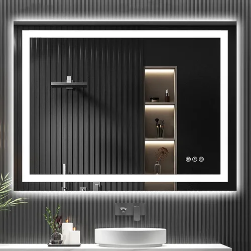 Vista 26 de Espejo de baño LED de 24x30 pulgadas con luces, espejo de tocador frontal y retroiluminado para pared de baño con 3 colores, regulable
