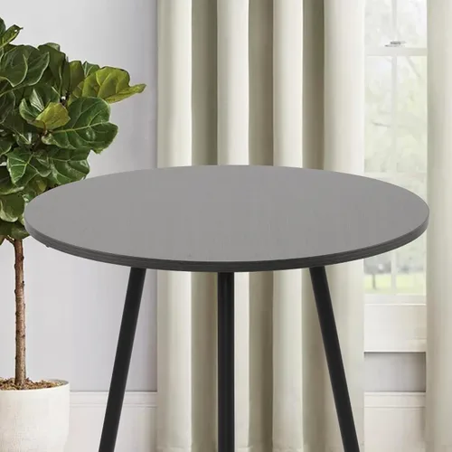Vista 2 de NOBPEINT Mesa auxiliar redonda de madera moderna, mesa auxiliar de 28 pulgadas con 3 patas de metal (gris)