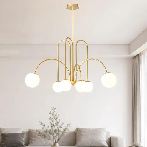 Vista 13 de Candelabro de globo de vidrio de leche de 3 luces, moderno de 1-oro+blanco