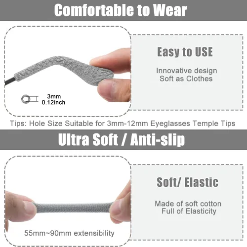 Vista 2 de 2 pares de almohadillas suaves mejoradas para orejas de gafas, agarres antideslizantes de algodón tejido para gafas, puntas cómodas de patillas 2