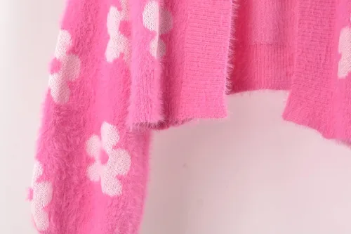 Vista 6 de chouyatou Cárdigan corto con estampado de margaritas para mujer, parte delantera abierta, tejido jacquard