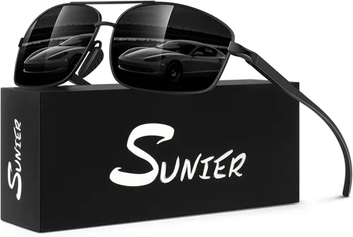Vista 15 de Lentes de sol polarizados para hombre, ultra ligeros Al-Mg con bisagras de resorte, 100% protección UV400 para hombre Lente gris oscuro del marco