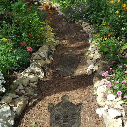 Vista 6 de MDLUU Piedra escalonada de tortuga, losa de hierro fundido, piedra decorativa de tortuga para pasarela de jardín, cama de flores (bronce)