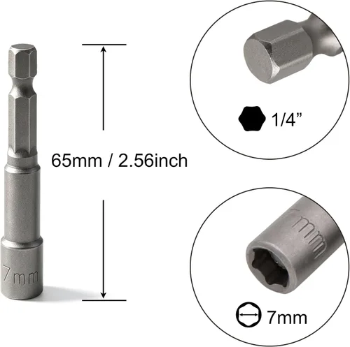 Vista 2 de Broca magnética de tuerca de 1/4 de pulgada con vástago hexagonal de 0.276 in, adaptador de enchufe de alimentación de cambio rápido, brocas