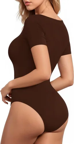 Vista 15 de MANGOPOP - Body de manga corta con cuello cuadrado para mujer