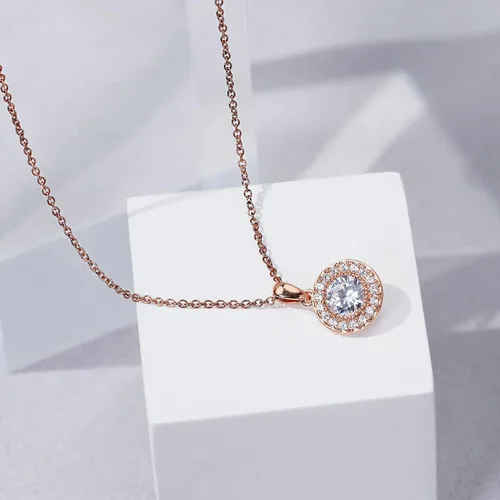 Vista 4 de Tienda Collection Platinum Plated Sterling Silver Halo Pendant Necklace set with Round Cut Infinite Elements Cubic Zirconia