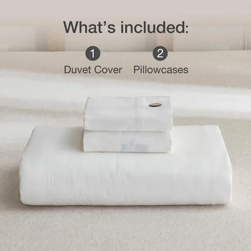 Vista 8 de JELLYMONI - Funda de edredón, 100 % algodón lavado con textura similar al lino, ropa de cama suave y transpirable de 3 piezas con cierre de botón