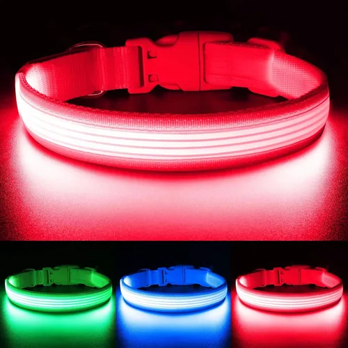 Vista 17 de YFbrite Collar LED para perro XS, ligero collar para gato, cómodo collar de cachorro iluminado, recargable por USB, luz de seguridad ajustable