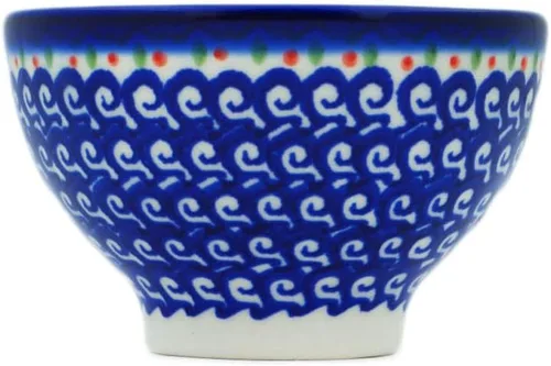 Vista 3 de Auténtico cuenco de cerámica polaca de 4 pulgadas con diseño de flores de primavera, hecho a mano en Bolesławiec Polonia por Ceramika Bona +