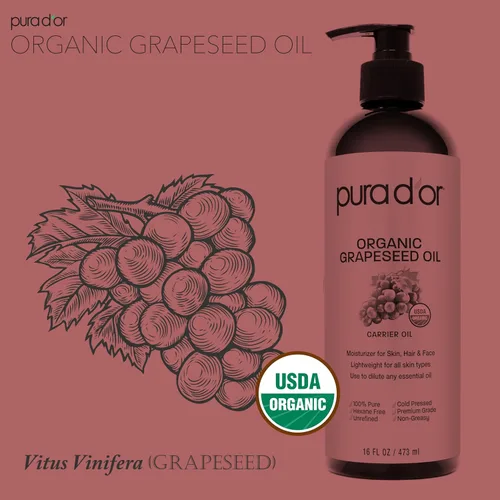 Vista 4 de PURA D'OR Aceites orgánicos de semilla de uva y aguacate de 16 onzas, paquete de aceites portadores 100% puros prensados en frío