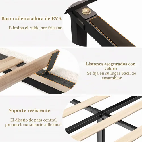 Vista 6 de Base de cama tamaño Queen, plataforma Boucle con cabecera tapizada ajustable, no necesita somier, fácil montaje, color blanco